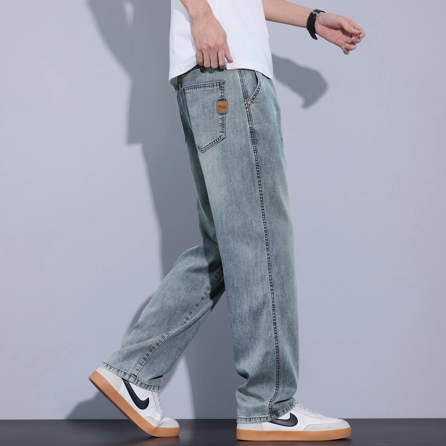 Summer Ultra-thin Men's Jeans Lyocell Soft Breathable Loose Straight Y2k Street Casual Jeans Business Casual Ice Silk Trousers