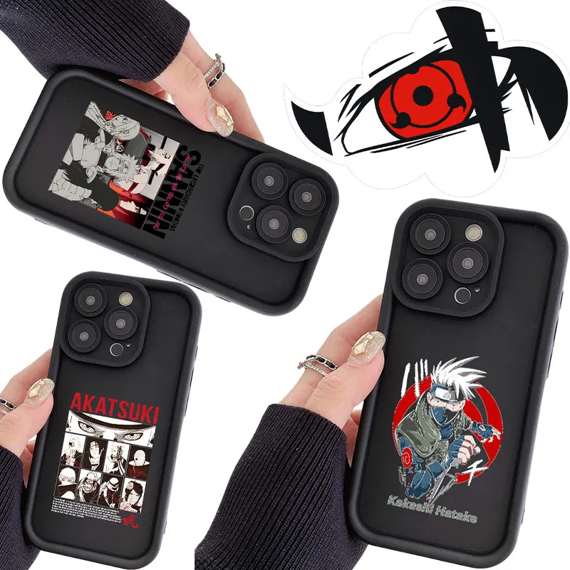 

Naruto Pure Black Soft Matte TPU Phone Case for IPhone 16 15 14 Pro Max 13 12 Shockproof Silicone Full Lens Protection Cover