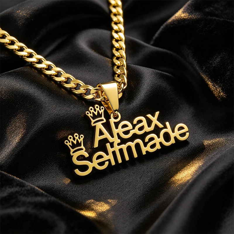Collier personnalisé avec chaîne cubaine de style punk, 2 rangées de lettres, en acier inoxydable, pour homme et femme, pendentif avec plaque nominative en forme de couronne, bijou.