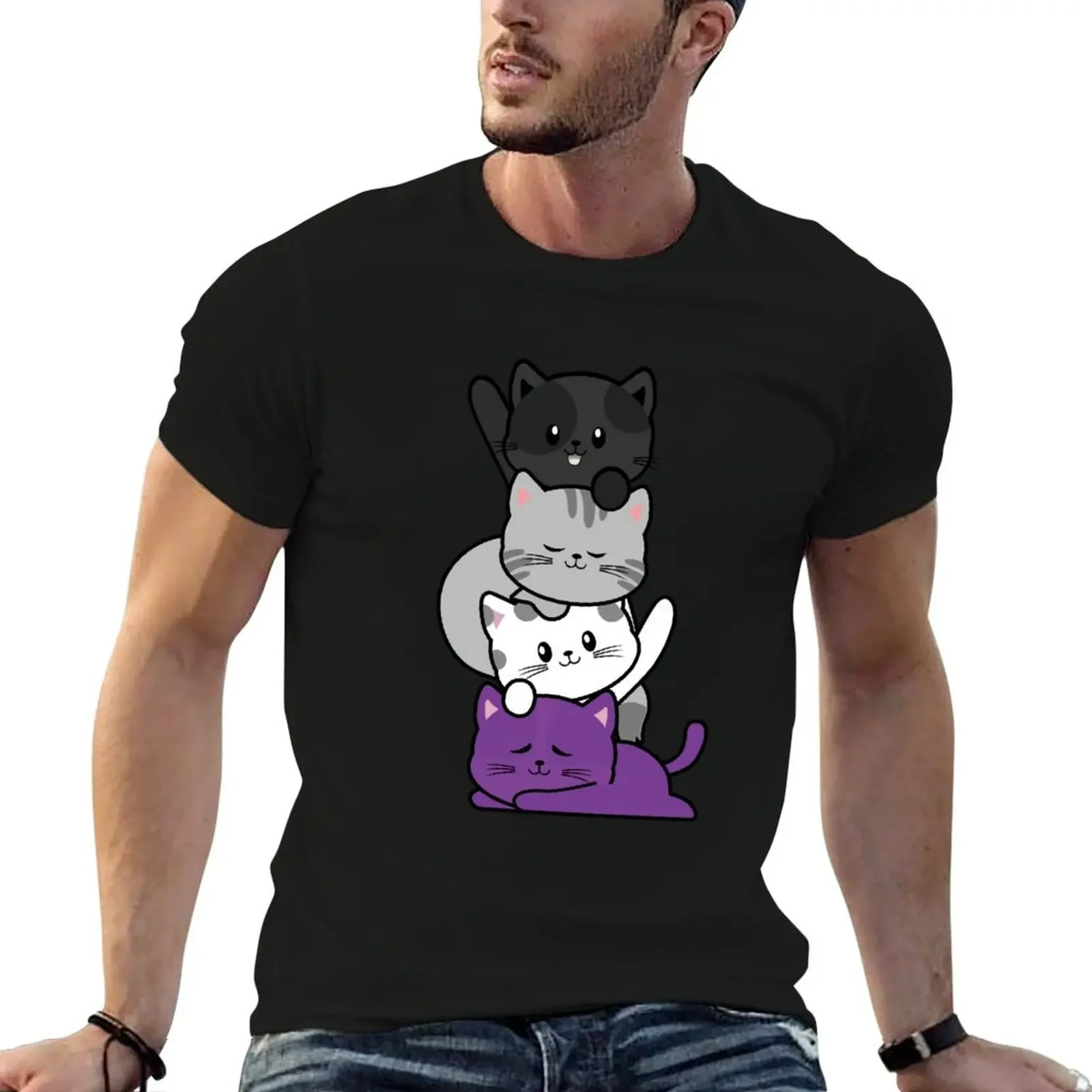 Asexual Kawaii Cat LGBTQ Ace Pride Flag kittens T-Shirt Aesthetic clothing vintage graphic tee quick-drying mens white t shirts