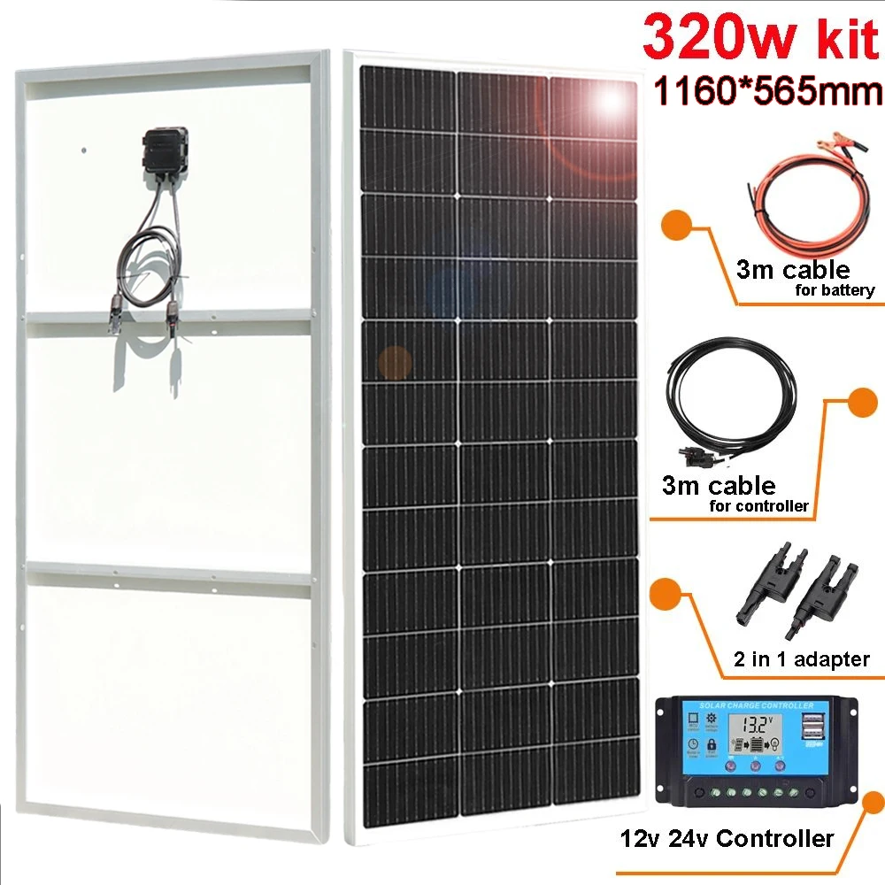 zonnepaneel 12v aluminium frame lichtgewicht fotovoltaïsche paneel 320w 300w 160w 150w 12v 24v acculader kit voor thuis camper RV boot balkon reizen EU magazijn DHL verzending