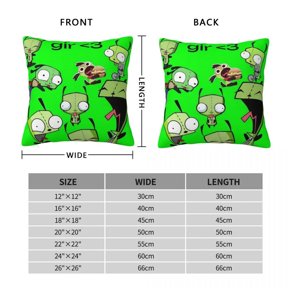 Pillow Cover Invaders Zims Green Cute Custom DIY Cushion Cover Novelty Pillow Case For Office Car Home Decorative Pillowcases