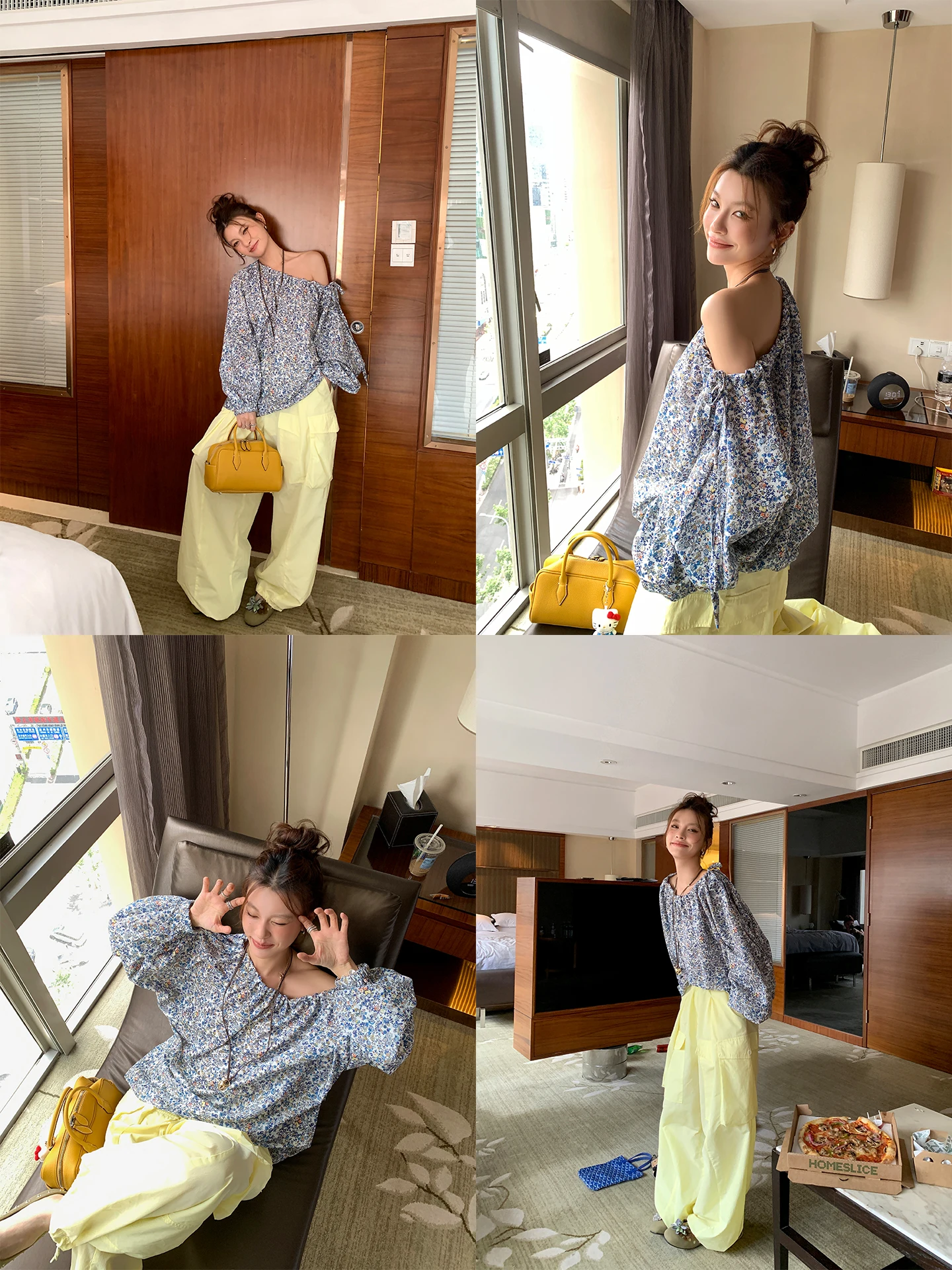 

DULA Good Home Женская свободная блузка с цветочным принтом, длинными рукавами и завязками на плечах, шикарный топ в корейском стиле для повседневной носки, с узлами