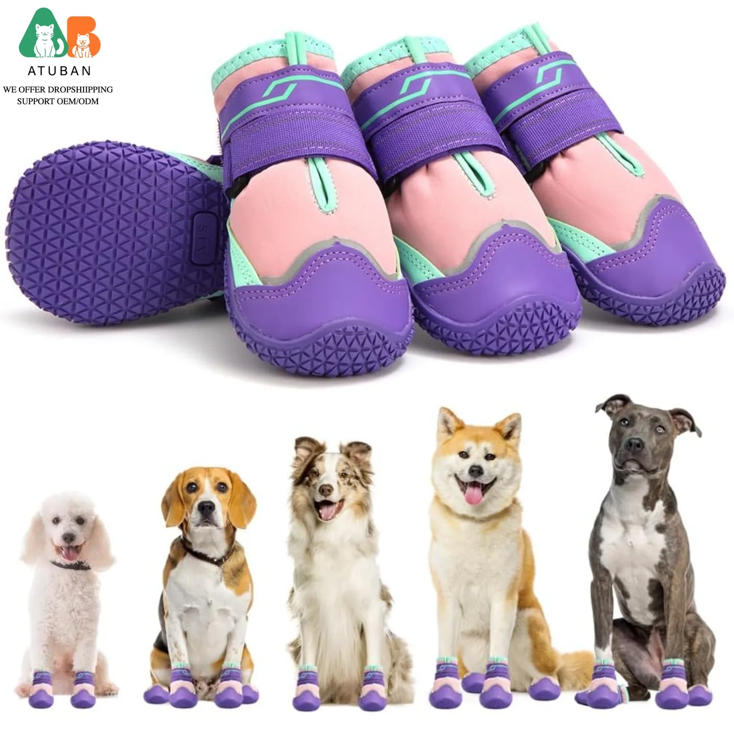 

ATUBAN Dog Shoes for Dogs,Anti-Slip Dog Boots for Winter Snow,Hot Pavement,Indoor Hardfloors Anti Slip Dog Boots&Paw Protectors