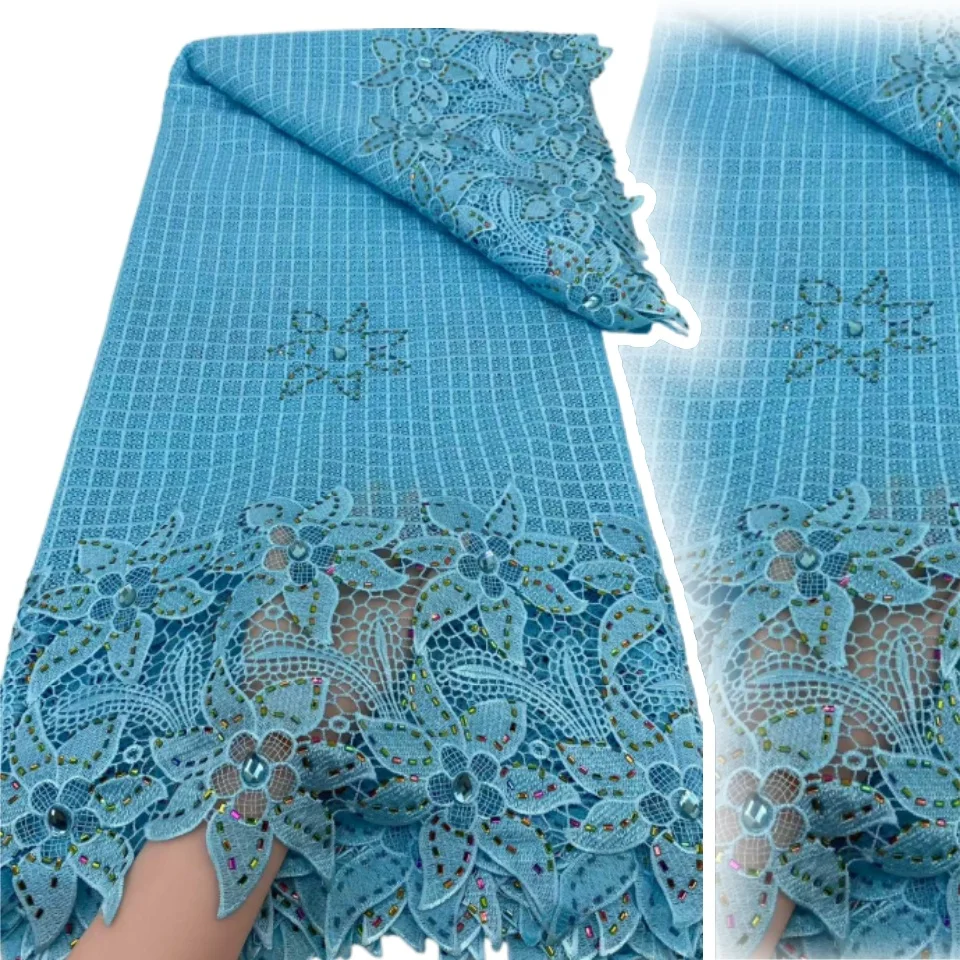 

Синий нигерийский гипюровый шнур, кружевная ткань для вечерние, свадебного платья, 2022, высокое качество, африканская камнированная кружевная ткань, шитье CC1252