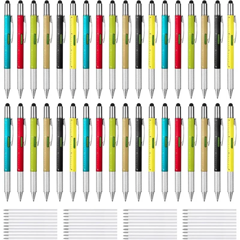 sehor-ブラックインク詰め替え式6in1ツールペン（定規、水準器、ボールペン、スタイラスペン、ドライバー、マイナスドライバー付き）