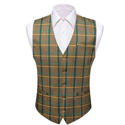 Luxe Vest Voor Heren Bruin Groen Geel Plaid Tailleocat Mouwloos Jasje Bruiloft Zakelijk Formele Mannelijke Jas Casual Barry Wang