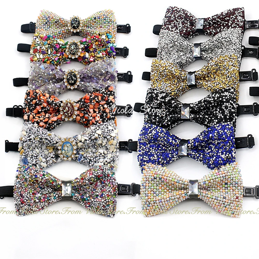 

Colorful Gravel Stone Pot Bowtie Men Women Full Diamond Gem Butterfly Party Dinner Wedding Groom Bow Stage Nightclub Accessory