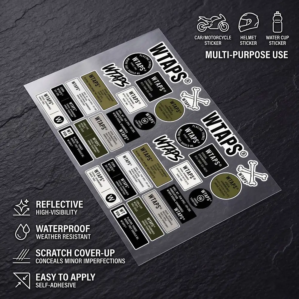 W-wTaPs-S All Purpose Reflective Waterproof Scratch Blocker Decal Car Bike Helmet Cup Refrigerator Decorative Stickers