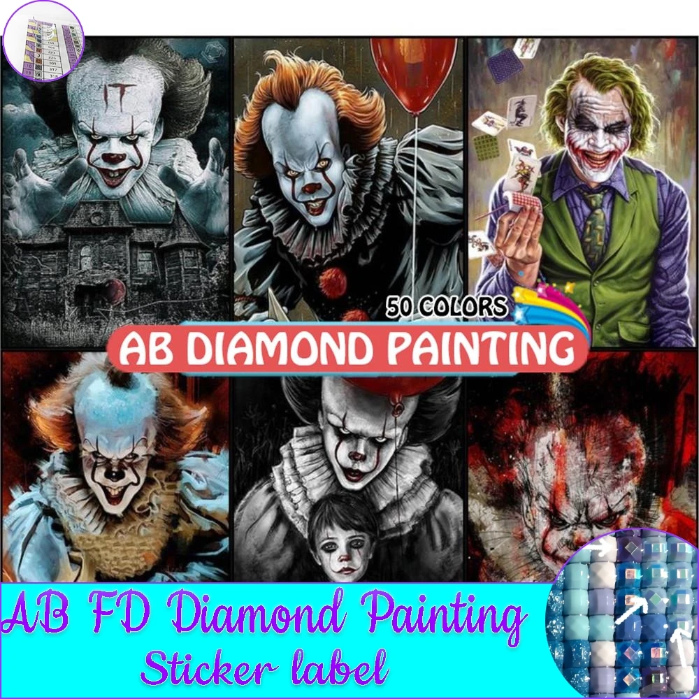 

Diamond Painting 50 Colors 5D DIY Horror Pictures Crystal Mosaic Blood Joker AB Drill Embroidery Full Cross Stitch Decor Gift