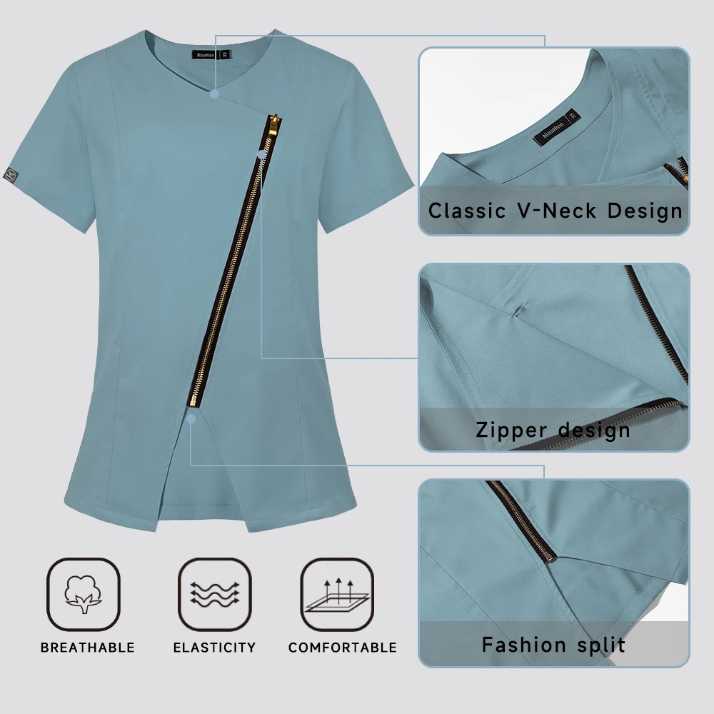 Zipper Closure Medical Nursing Uniforms Dental Cic Workwear Hospital Doctor Nurse Scrubs Sets Heathy Beauty Salon Work Suits