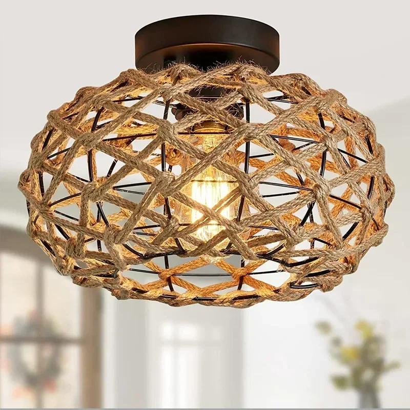 Vintage Industrial Style  Restaurant Coffee Shop  Creative Hemp Rope Round Ball  Bar Craft Chandelier