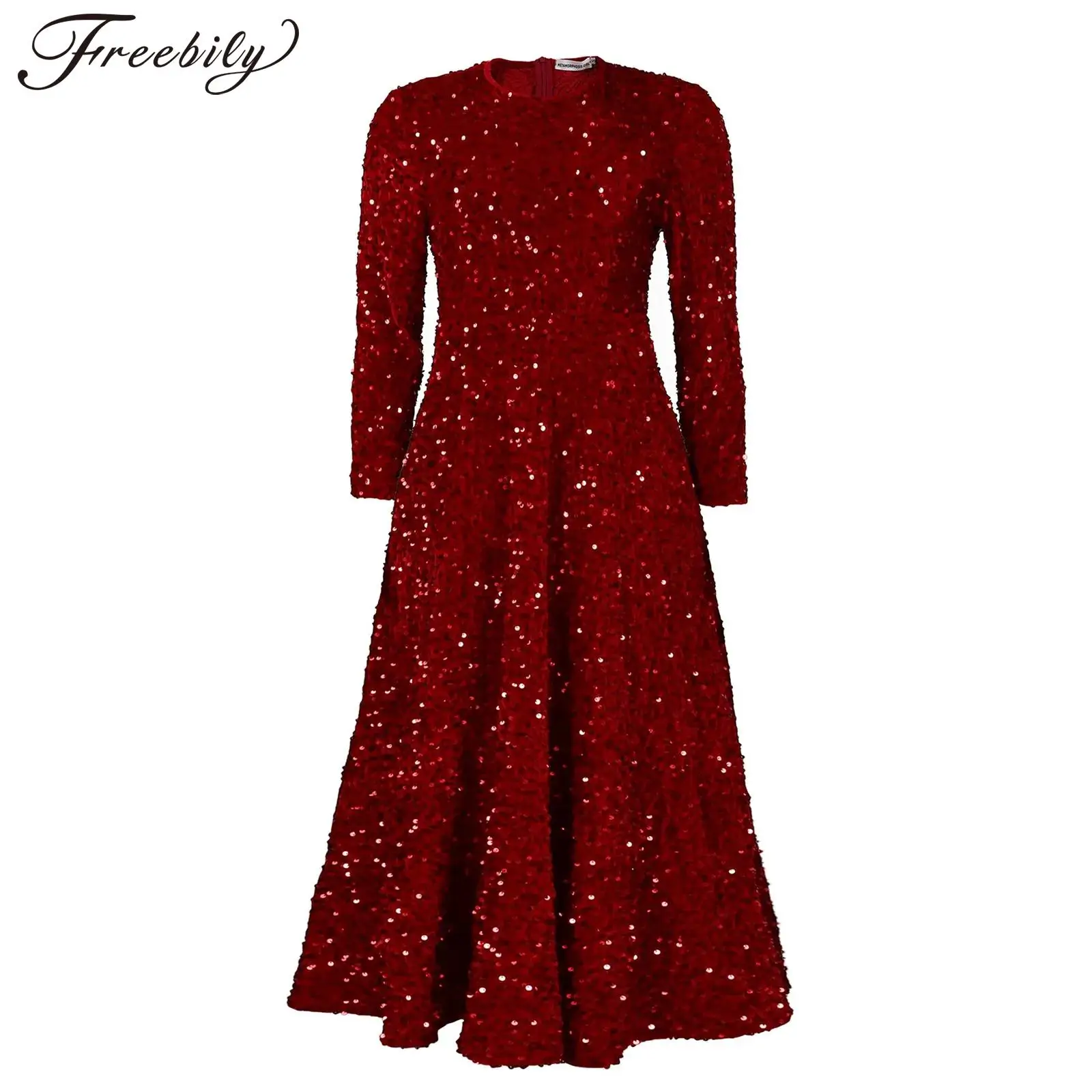 

Elegant Women Cocktail Dress Long Sleeve Glittery Sequin Dresses Evening Party Gown for Wedding Banquet Formal Vestido De Fiesta