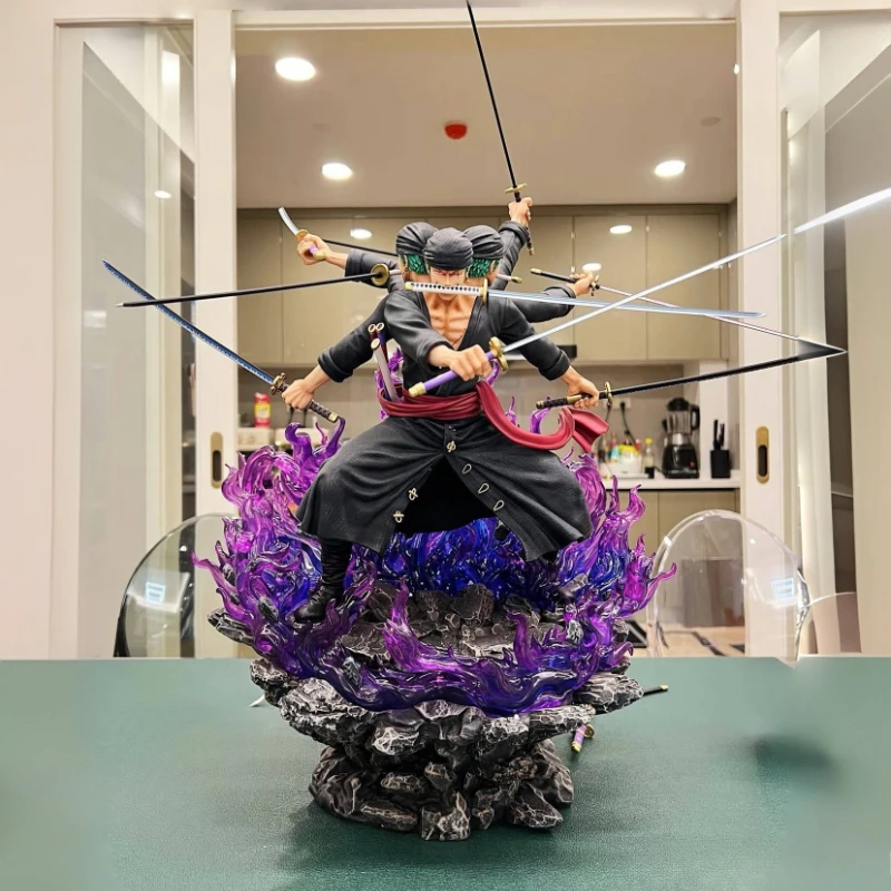 

Big Anime Zoro One Piece Figurine Roronoa Zoro Three Heads and Six Wano Country Action Figures PVC Collection Desktop Toys Gifts