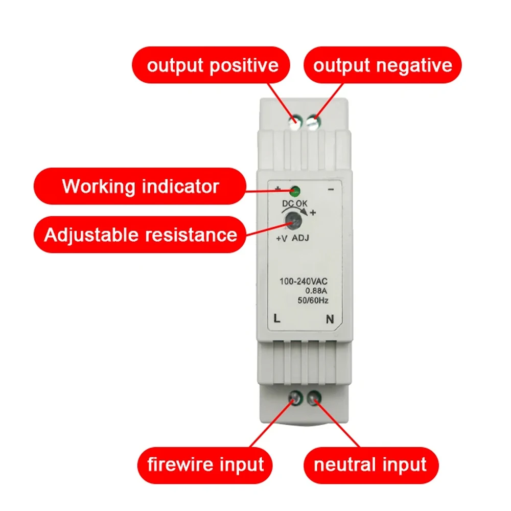 Cloweit DC 12V 24V Switching Power Supply Rail Type Small Volume DR-15-0.63A 1.25A 5V 15V Transformer 15w
