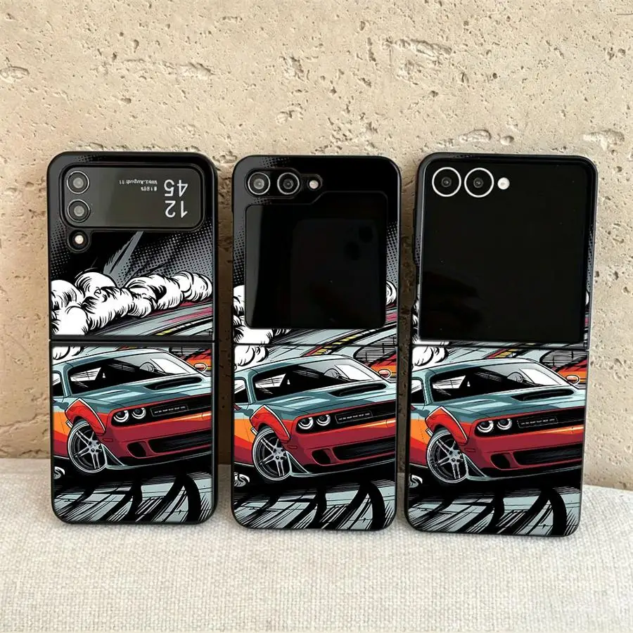 Coque de téléphone Comic Drift Car pour Samsung Galaxy Flip6 Z Flip 7 6 5 4 3 Flip3 Flip5 Flip7 FE Flip4