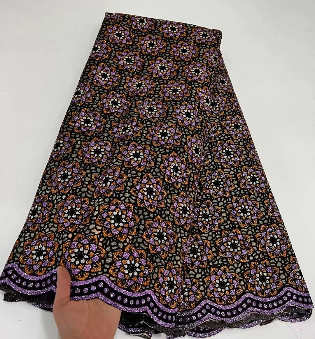 

Flocking High Quality French Nigerian Net African Tulle Mesh Lace Fabric For Dress Party 5Yards/Lot