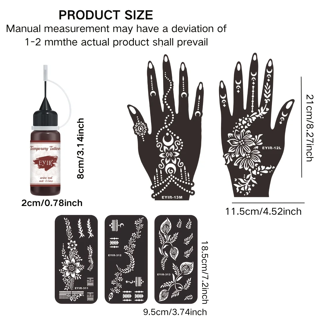 Henna Tattoo Kit 5 Sets Mandala Stencils with Wine Red Tattoo Paste Temporary Body Art DIY Reusable Templates Mehndi view 6