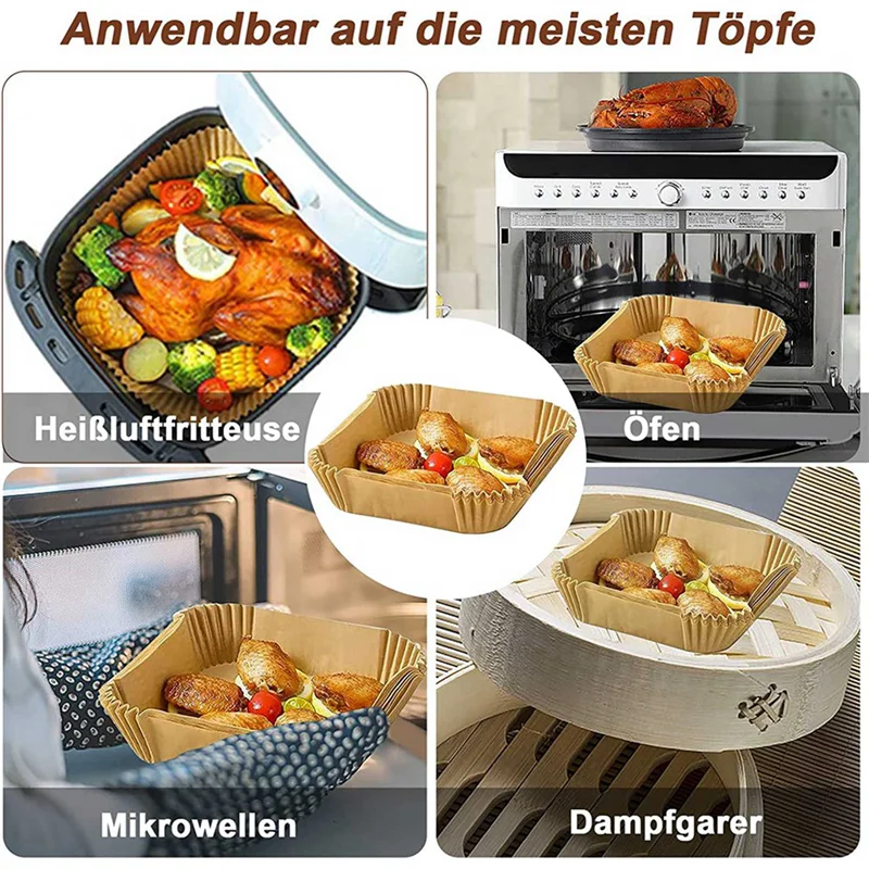 

ABKR-Baking Paper For Hot Air Fryer Square (20 Cm), Pack Of 200 Airfryer Baking Paper Disposable Non-Stick Paper Waterproof