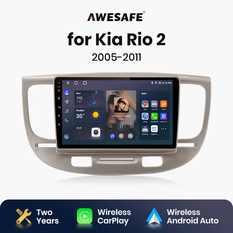 AWESAFE Wireless CarPlay Android Auto Radio for  Kia RIO 2 2005 2006 2007 2008 2009 2010 2011  GPS 2din autoradio