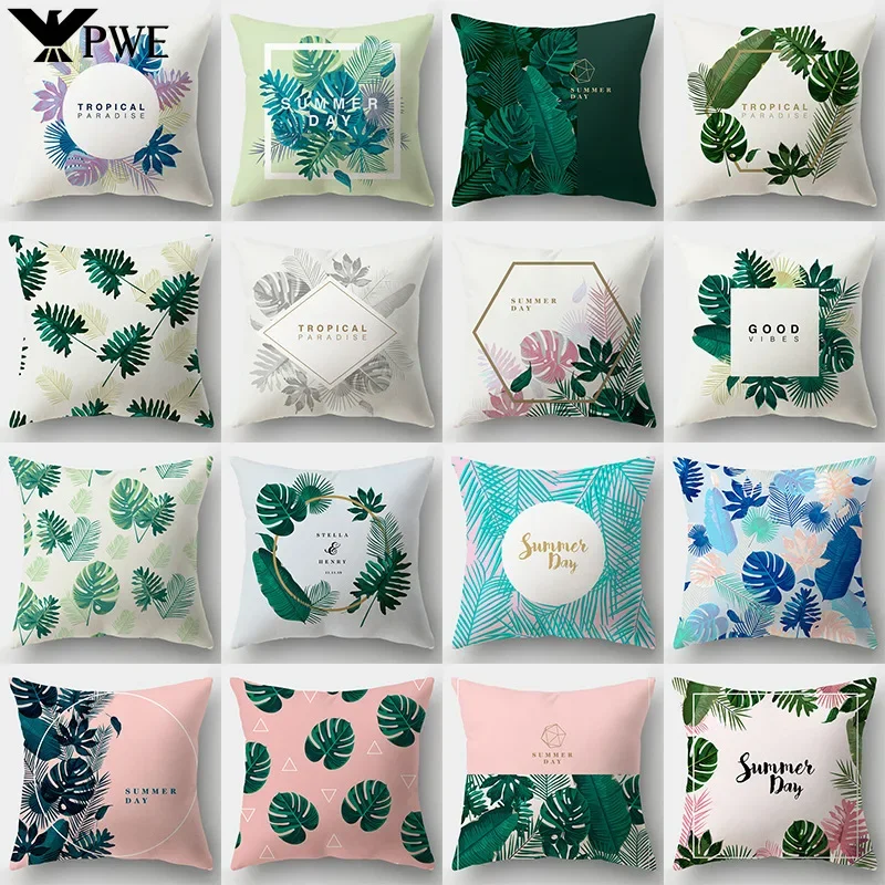 

Summer Ins Plant Letter Pillowcase 45x45cm Living Room Sofa Home Decoration Fresh Geometric Cushion Cover Leaves Pillowslip