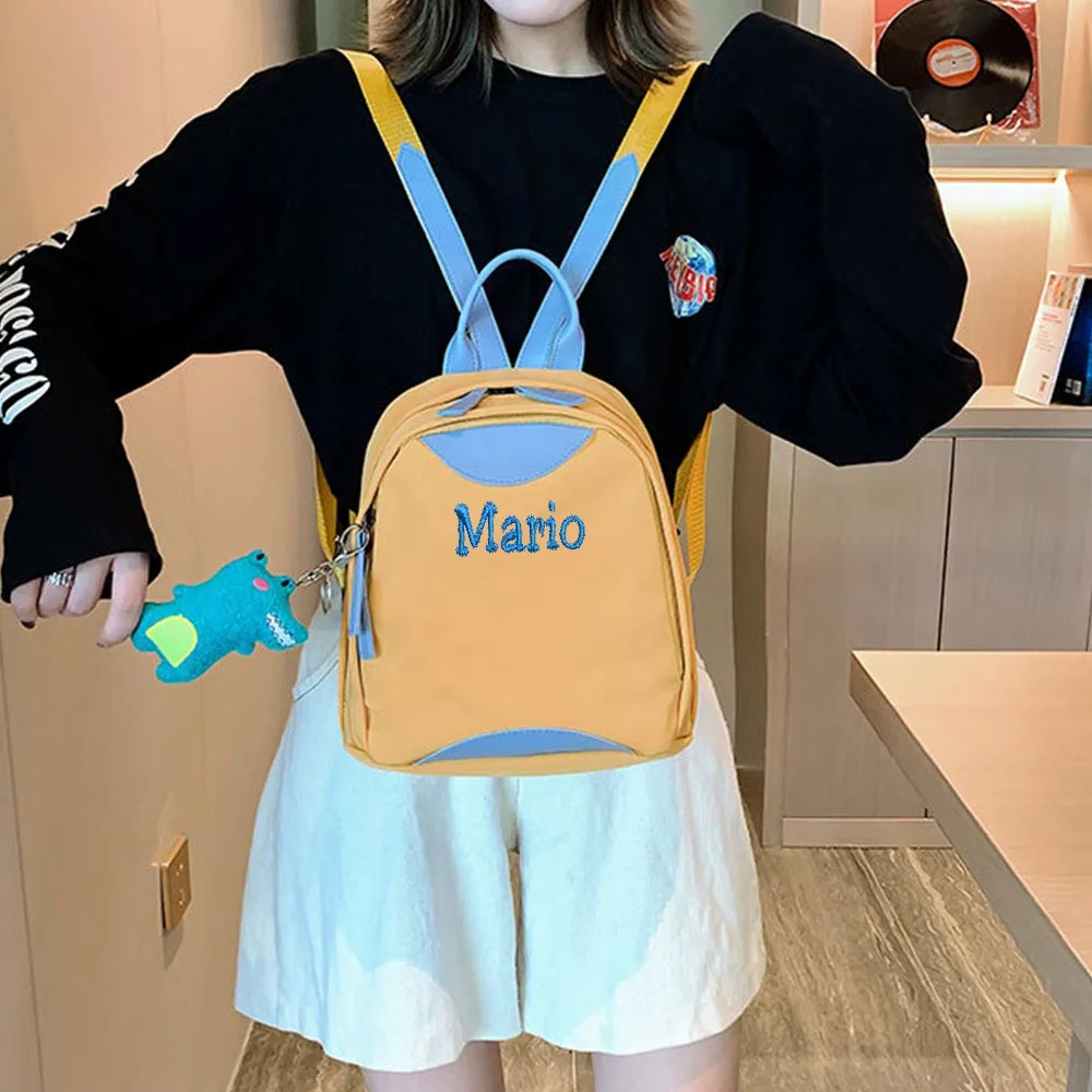 Zaino leggero personalizzato con ricamo nuovo colore a contrasto zainetto per studenti fresco piccolo nome personalizzato ins Cute Girls'