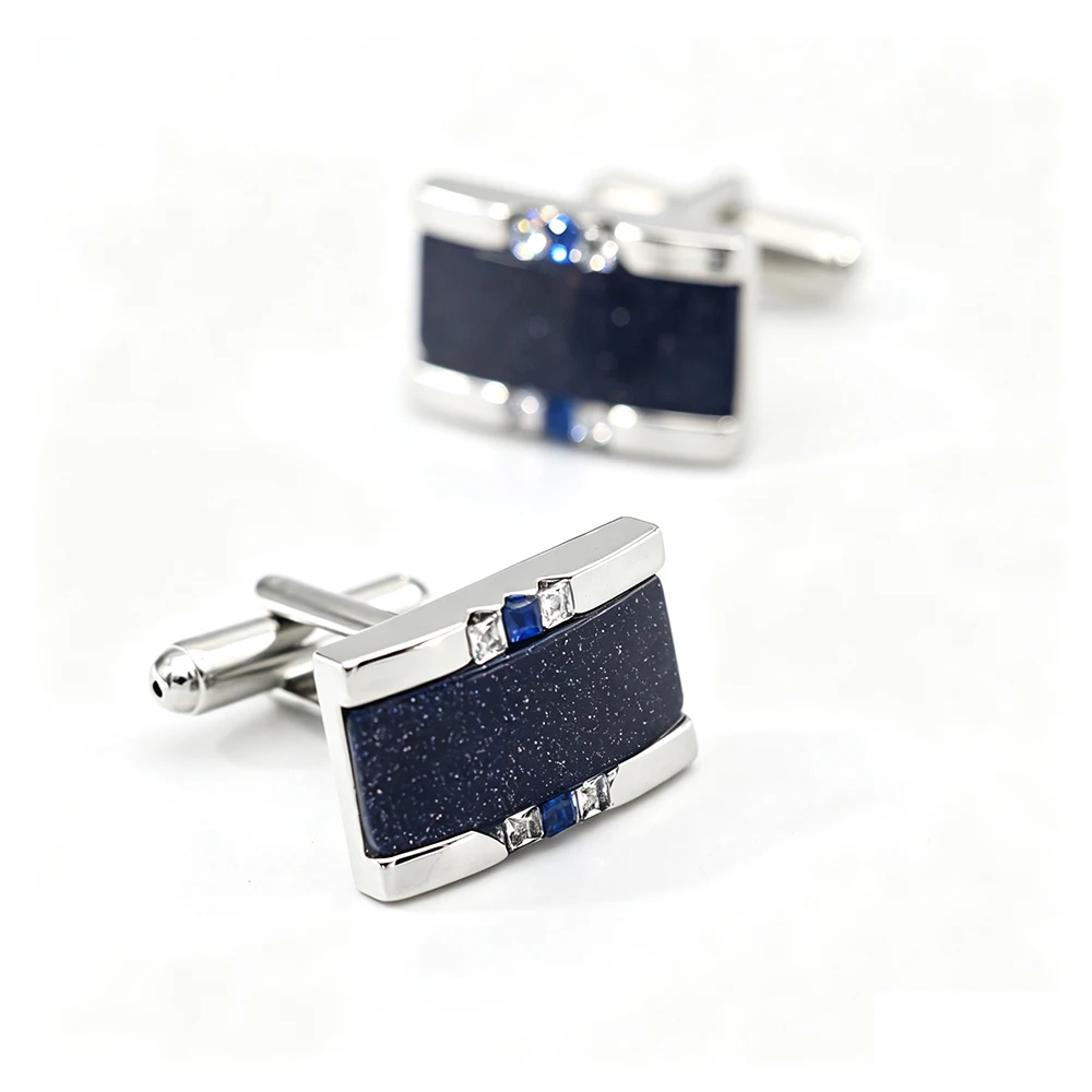 iGame Crystal Cuff Links Silver Color Midnight Blue Star Design Quality Brass Shirt Cufflinks For Men