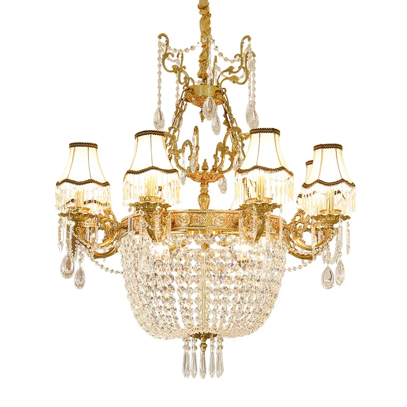 

European all-copper crystal chandelier home improvement duplex villa living room lamp