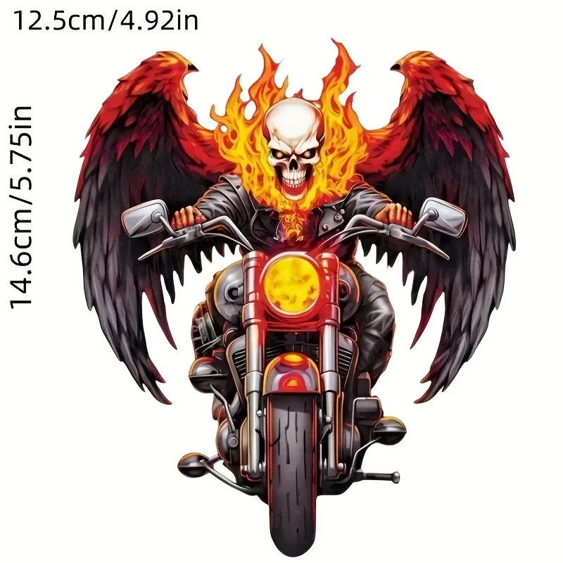 

Attractive "Fire - Wreathed Skull Biker with Wings" Sticker, Fit for Car Doors,Water Bottles,Notebook Covers,Skateboard Decks