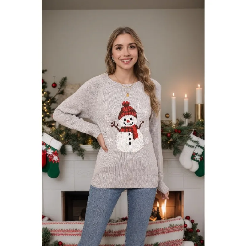 

Whimsical Snowman Embroidered Christmas Sweater for Women Playful Festive Knit Pullover for Ugly Holiday Party Fun