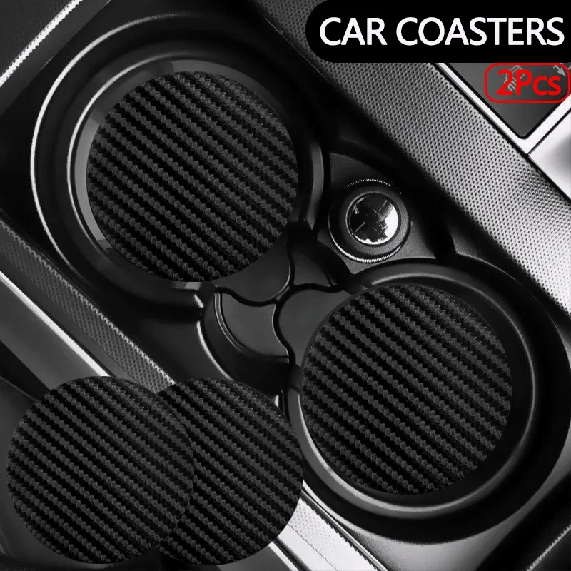 Car Cup Holder Mat Anti-Slip Leather Carbon Fiber Coaster For BYD Han Geely Coolray Haval H6 Chery Tiggo 7 Changan CS75 MG ZS