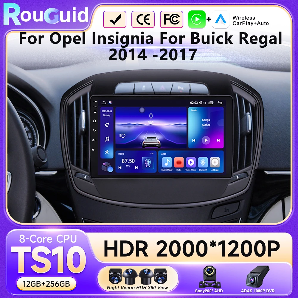 Android 16 Carplay Auto Car Radio For Opel Insignia For Buick Regal 2014 -2017 Car Multimedia Video Player GPS Head Unit Stereo