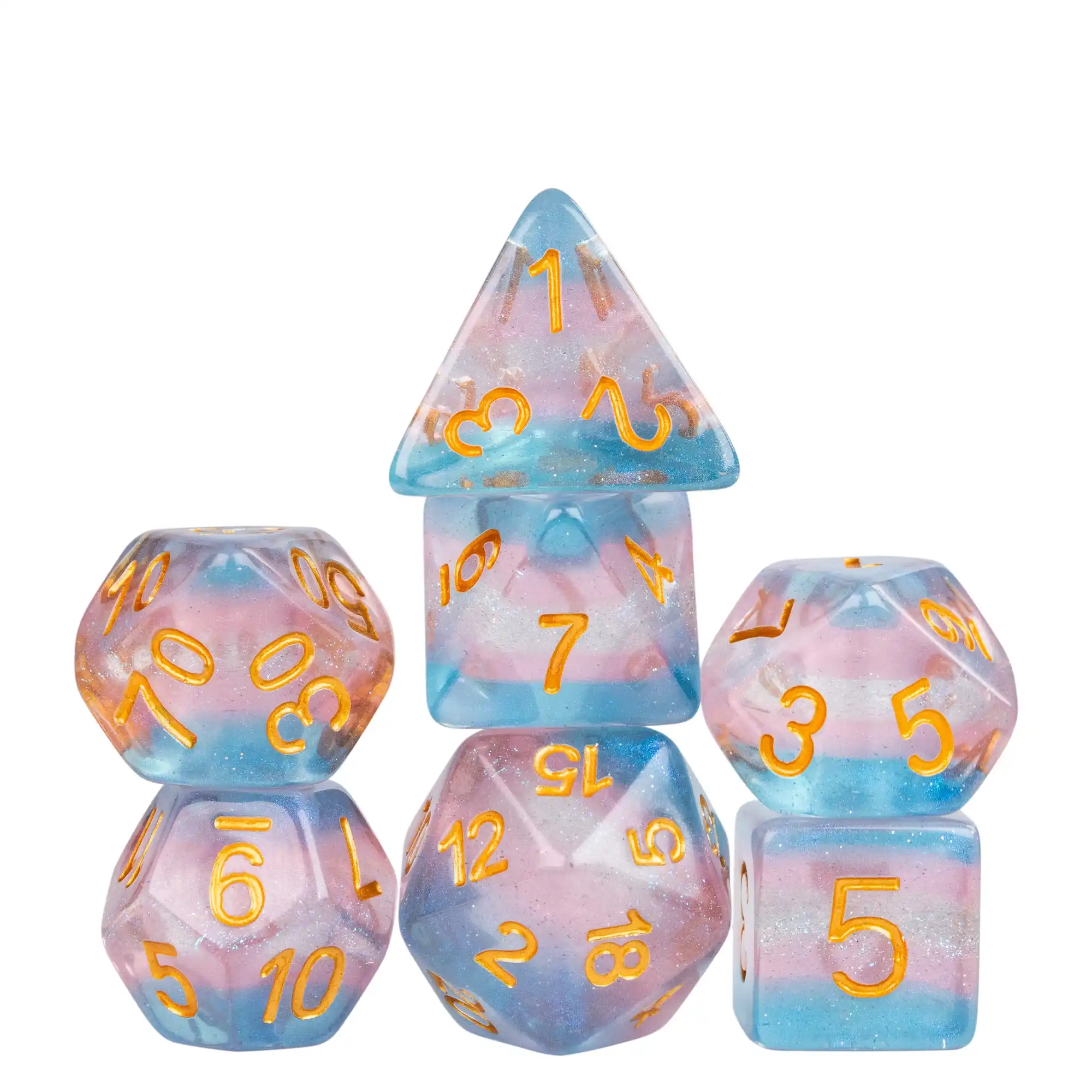 

Cusdie 7 шт. игральные кости с флагом гордости DND Trans-Pride D&D игральные кости многоцветные D4-D20 набор многогранных кубиков для ролевых игр, настольных игр