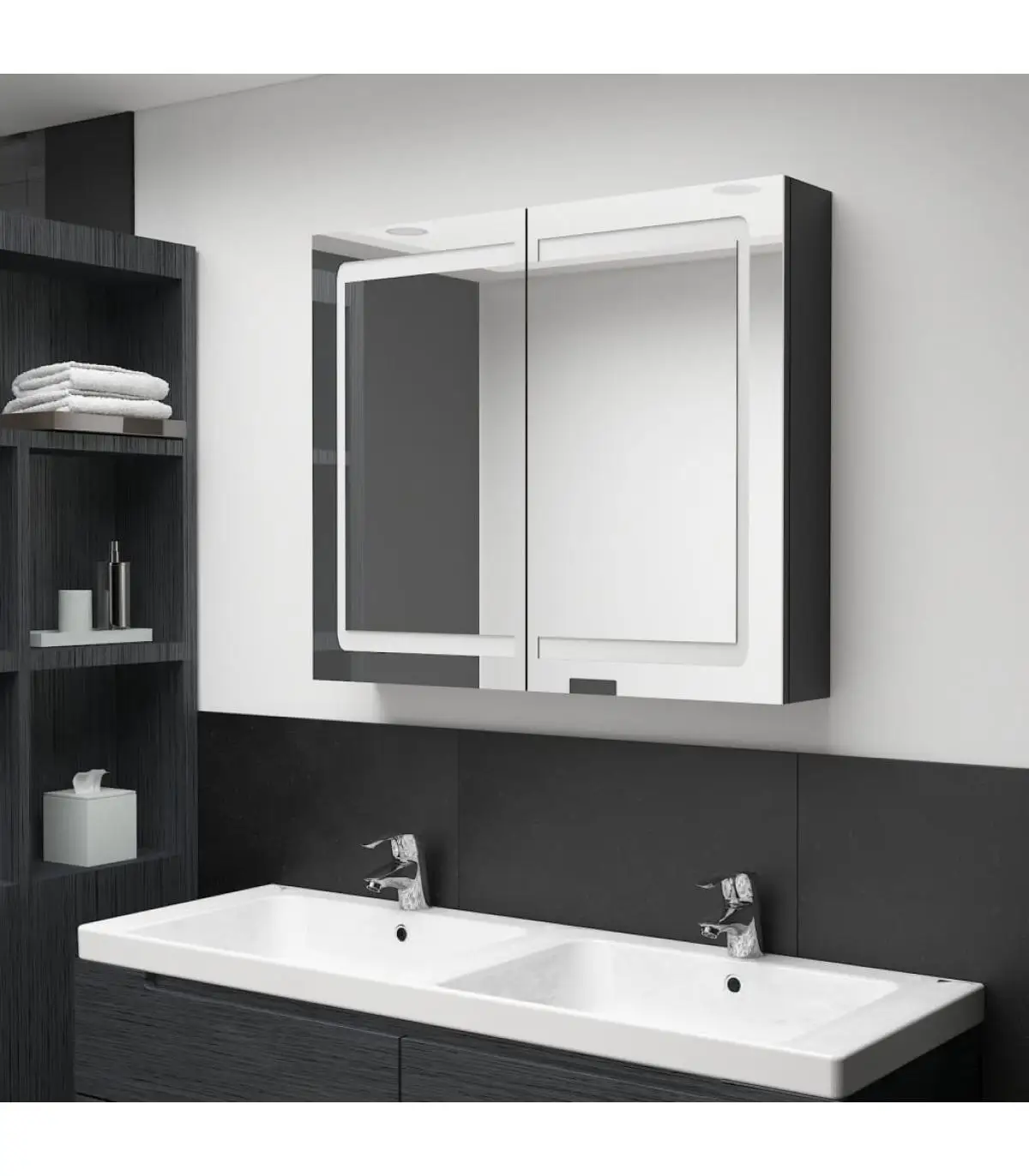 Bathroom vanities bathroom cabinet LED mirror bright black 80x12x68 cm