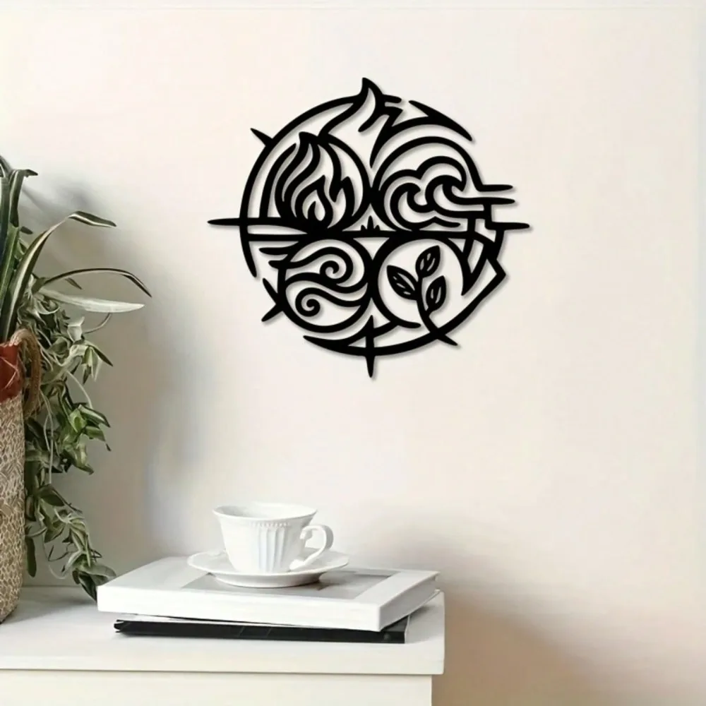 Natural Elemental Symbols Metal Wall Art, Earth Water Fire Air Iron Hanging Decor for Yoga Studio Spa Meditation Room Indoor