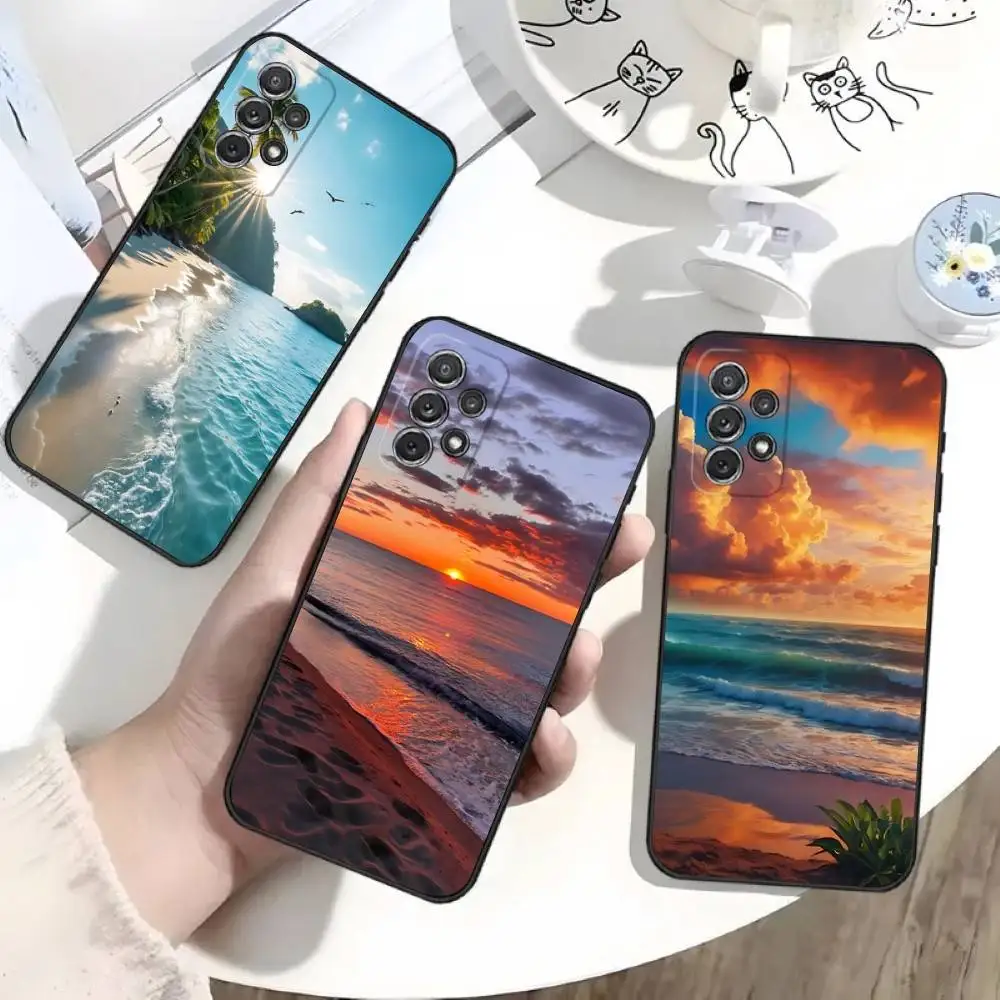 

Summer Beach Sunset On Sea Phone Case For Samsung S25,S24,S21,S22,S23,S30,Ultra,S20,Plus,Fe,Lite,Note,10 Black Soft Shell