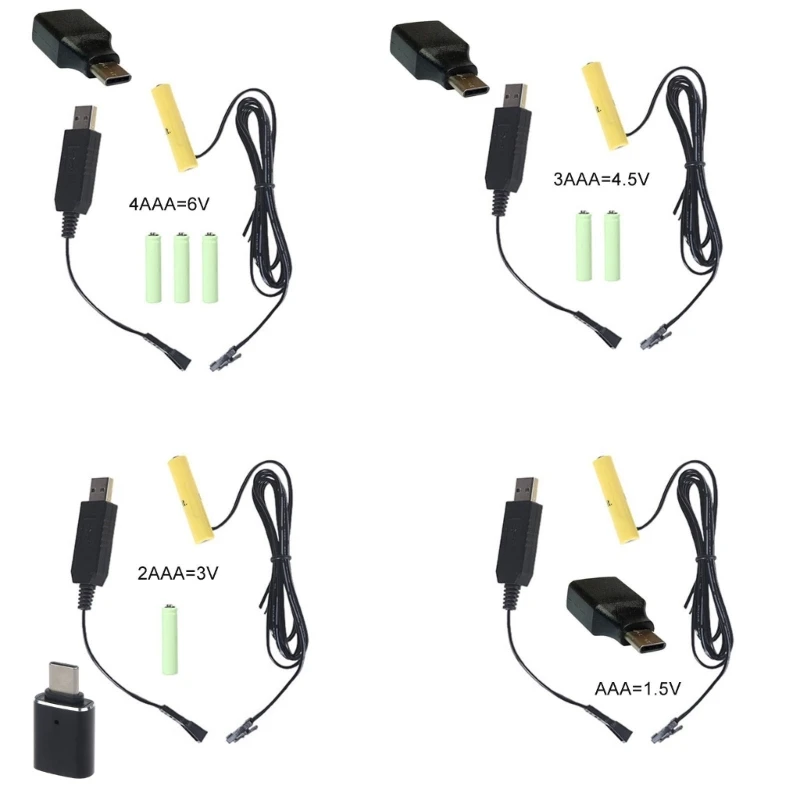 

Reuse AAA Batteries Detachable USB/Type C Power Supply Cable for AAA Battery,Replace 4AAA Battery for LED