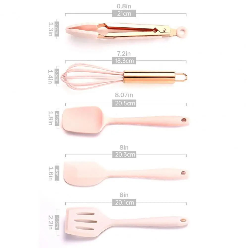 

5Pcs Silicone Spatula Set Whisk Spoon Scraper Odorless Heat Resistant Non-deformable Non-stick Cooking Baking Tools
