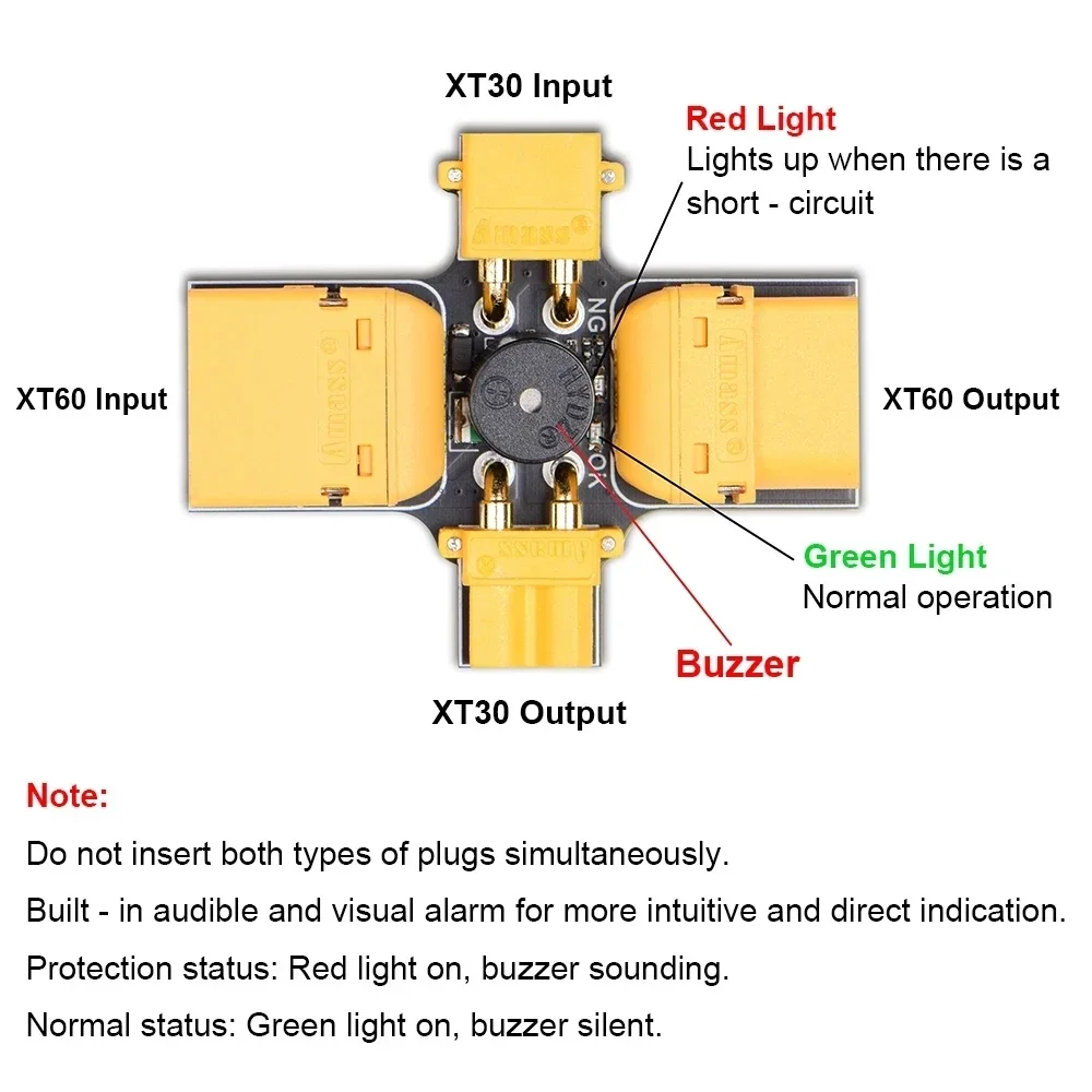 JHEMCU bouchon de fumée XT30-XT60 protecteur de court-Circuit alarme sonore intégrée 1-8S Lipo 30V 2.5A-3.5A pour Drone FPV outils RC