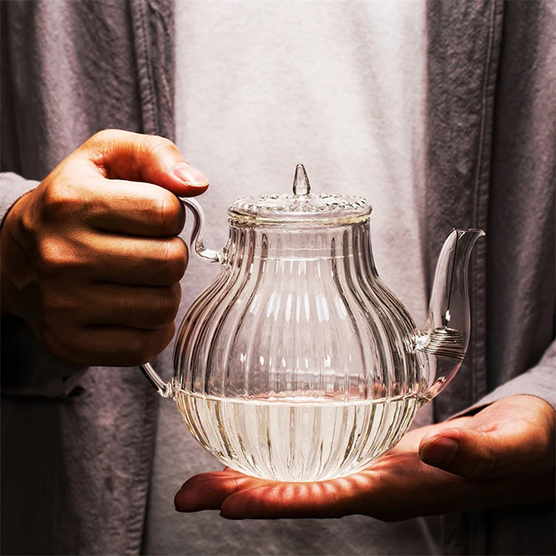 700ml Striped Glass Teapot With Filter Heat Resistant Tea Pot Loose Leaf Tea, Flower Tea & Cold Brew Tea Kettle  Kung Fu Tea Set