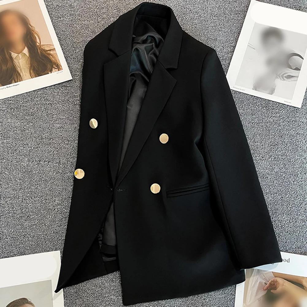 Solid Color Long Sleeve Button Pocket Lapel Suit Jacket For Women Spring Autumn Daily Vacation Casual Outerwear Coat