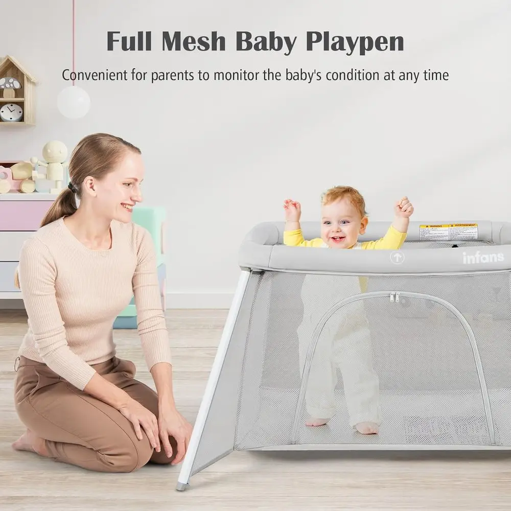 روضة أطفال مدمجة مع سرير، مرتبة ناعمة، وحقيبة حمل - حضانة خفيفة الوزن قابلة للطي لحديثي الولادة والأطفال الصغار (خفيفة