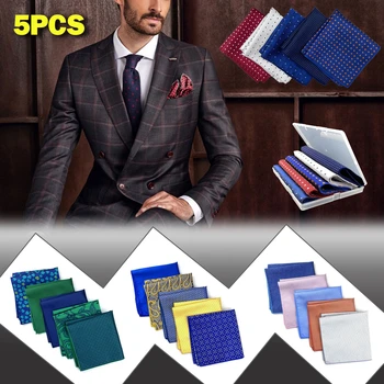 Conjunto de lenço de seda quadrado de bolso masculino sortido de 5 peças colorido acessórios grandes presente festa