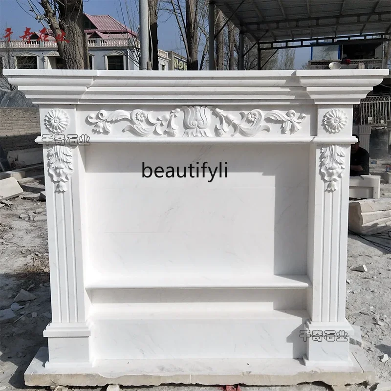 

Stone mantel natural marble European simple carved fireplace, decorative fireplace B06