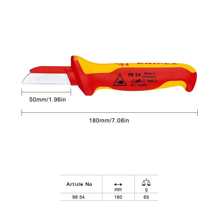 KNIPEX NO.98 54 Insulated electrician's knife Tested to VDE standards Ergonomic handle with comfortable non-slip protection