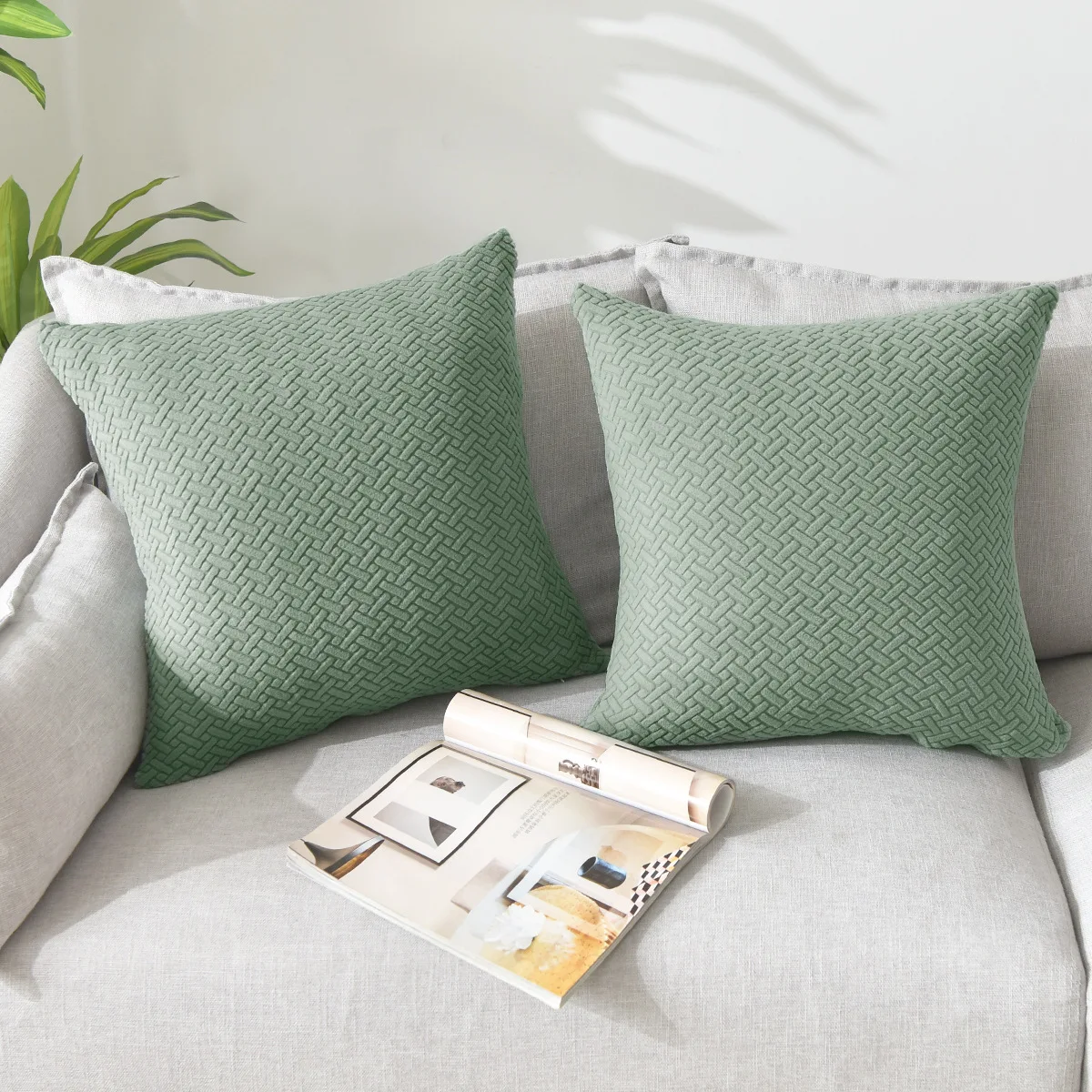 Solid Color 40x40 45x45 50x50 Jacquard Pillow Cover for Sofa Office Waist Cushion Cover Home Decorative Pillowcase Decoration