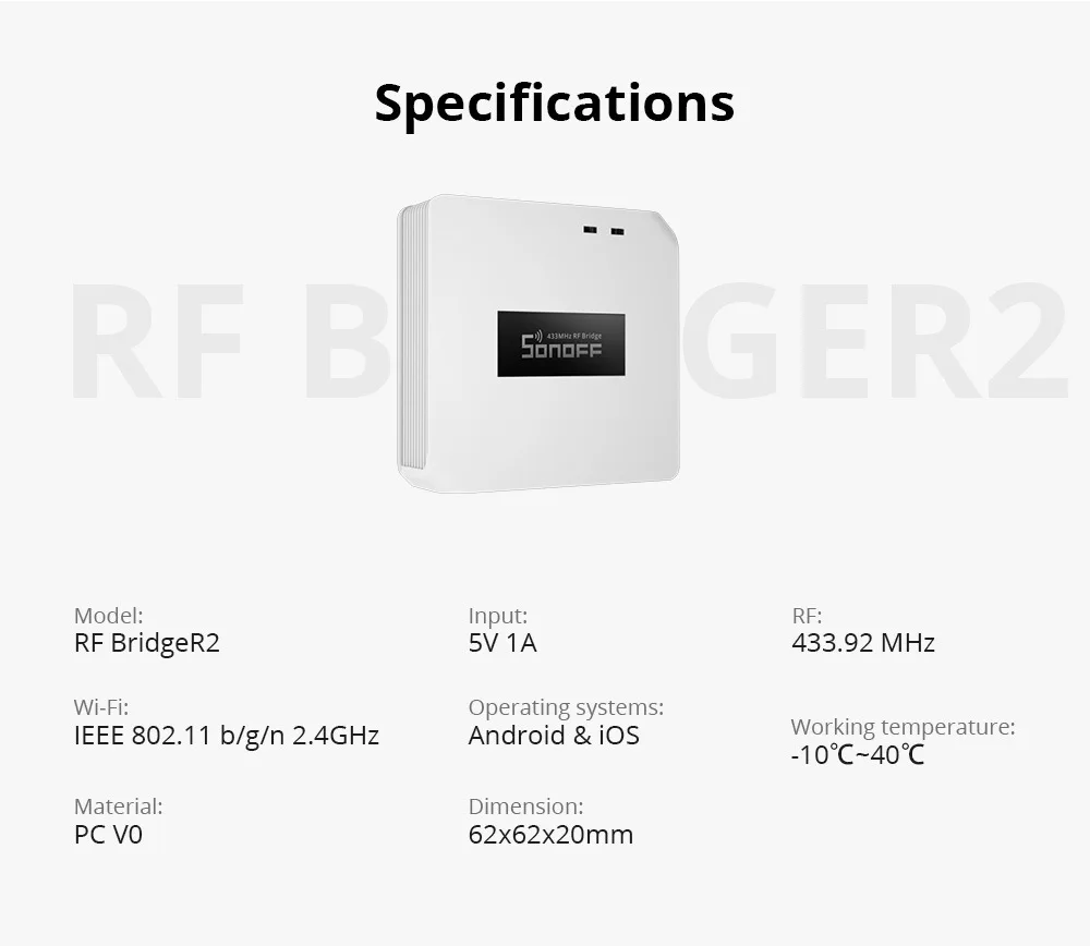 

RF Bridge R2 433 Remote Control Smart Home Security Remote Switch Via Ewelink APP Remote to WiFi Work with Alexa Google Home