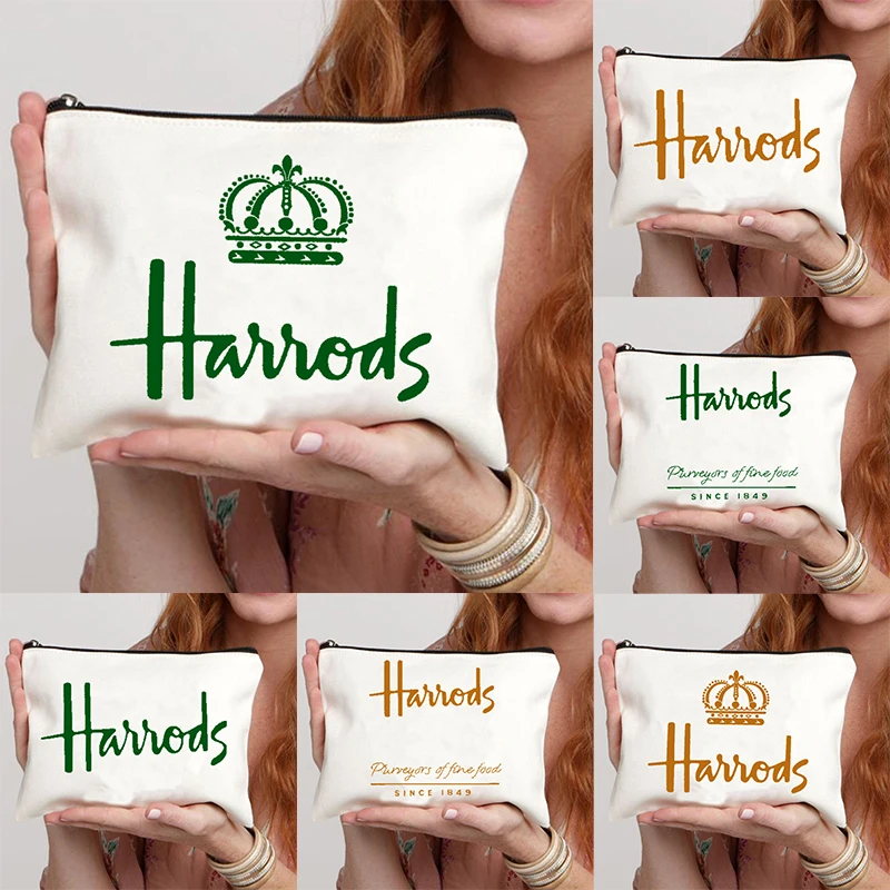 Fashion Harrods Organizers Makeup Bag Canvas Travel Cosmetic Case Zipper Wash Toiletry Pouch Small Portable Clutch Handbag