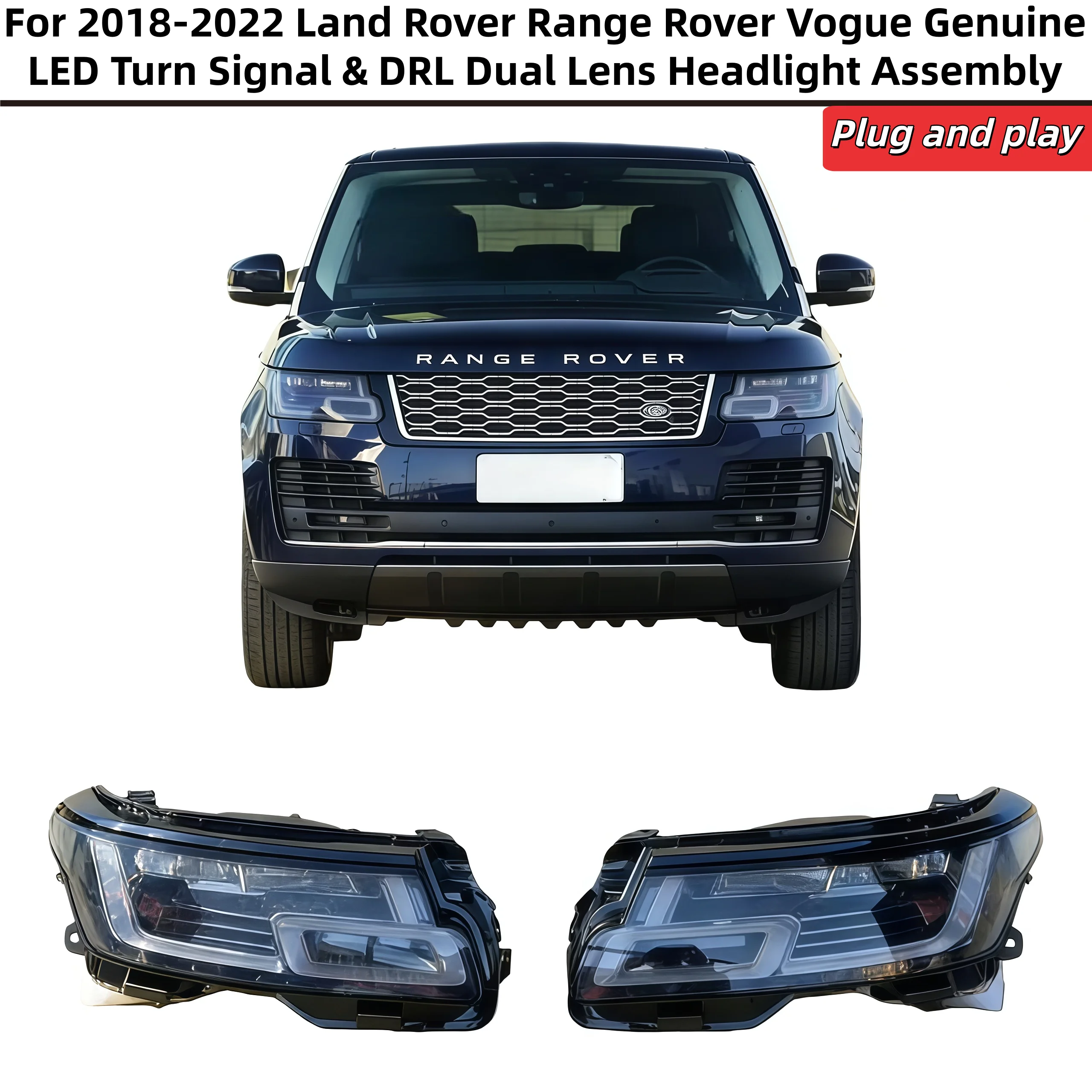 

For 2018-2022 Land Rover Range Rover Vogue Genuine LED Turn Signal & DRL Dual Lens Headlight Assembly