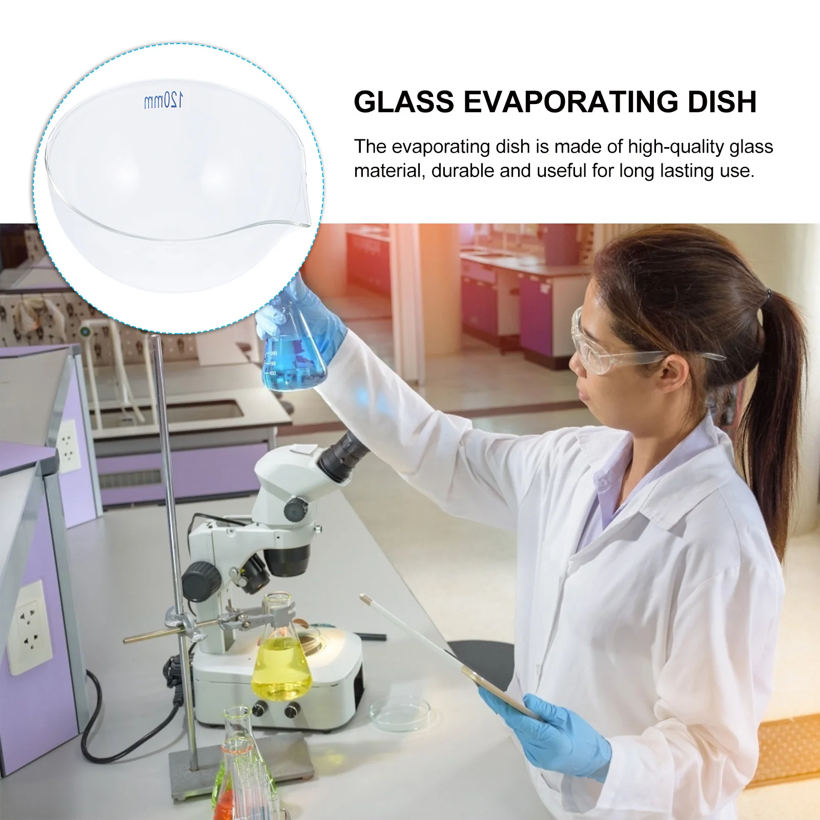 

1Pcs Glass Evaporating Dish Large Surface Heat Resistant Durable Laboratory Evaporation Container Practical for Use
